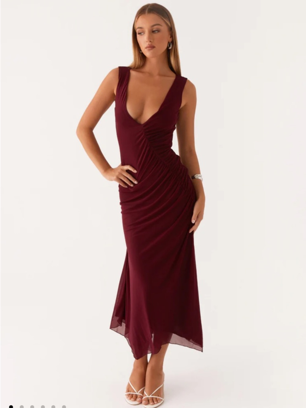 Peppermayo Murphy Maxi V-Neck Dress Size 4 Burgundy Merlot Prom